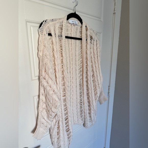 John + Jenn Open Knot Crochet Cardigan Natural Oversized Boho Chic Sweater XS - Picture 2 of 6